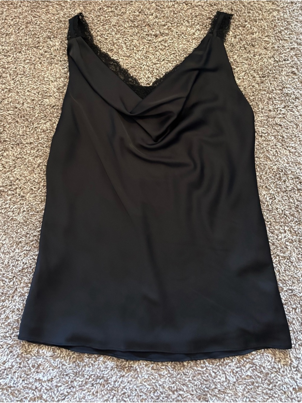 White House Black Market Black Lace-Trim Cowl Neck Camisole